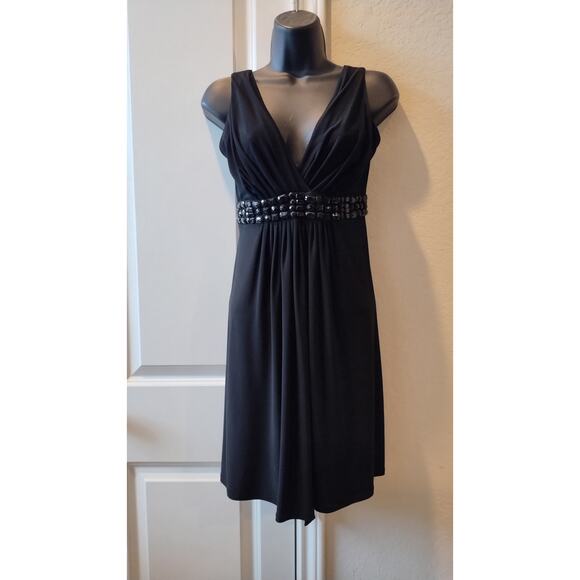 B Smart Sz 4 Black on Black Beaded Self Belt Poly Spandex Dress NWT - Picture 1 of 9